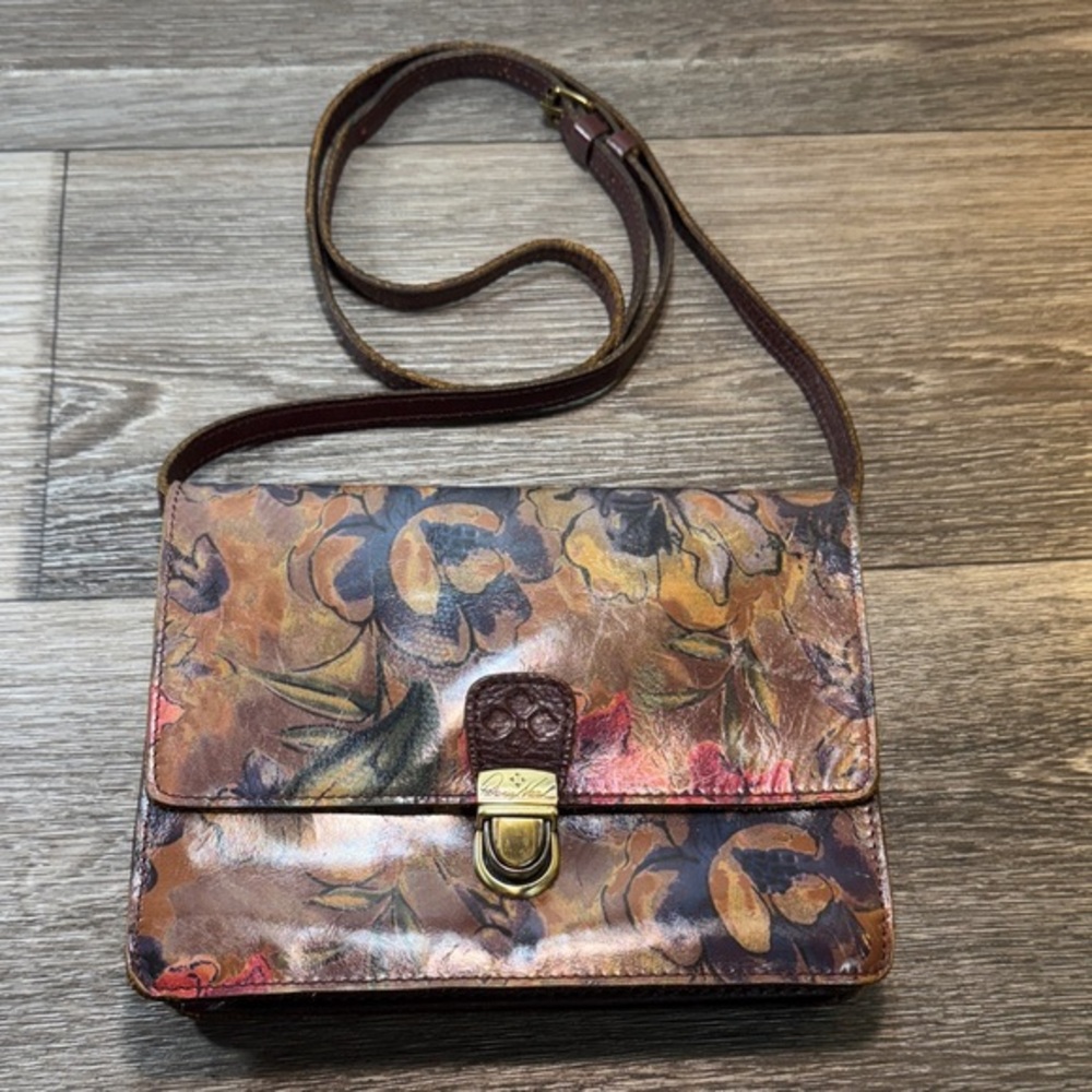 Patricia Nash Floral Leather shoulder Bag long adjustable strap